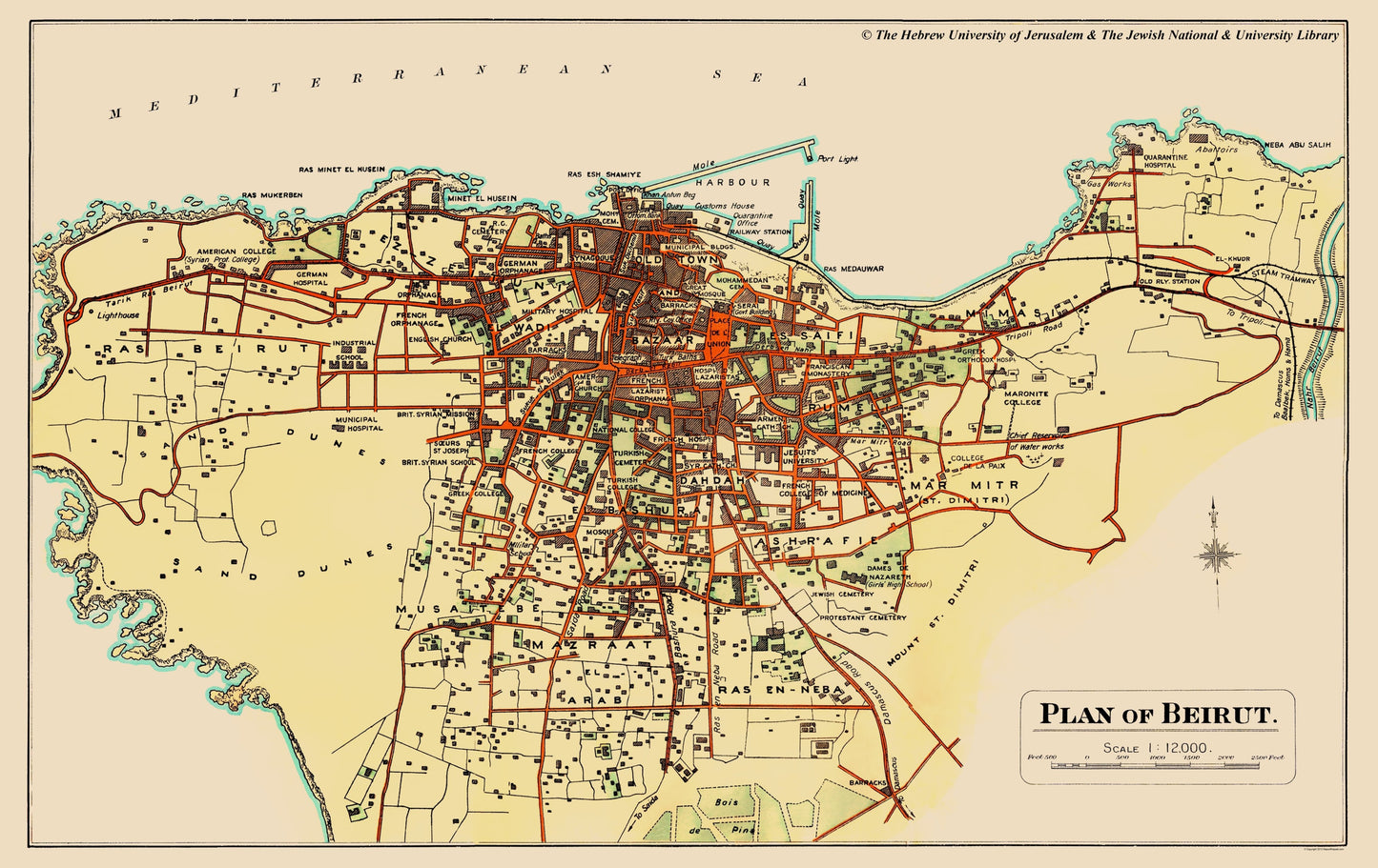 Historic Map - Beirut Lebanon - Palmer 1851 - 23 x 36.46 - Vintage Wall Art