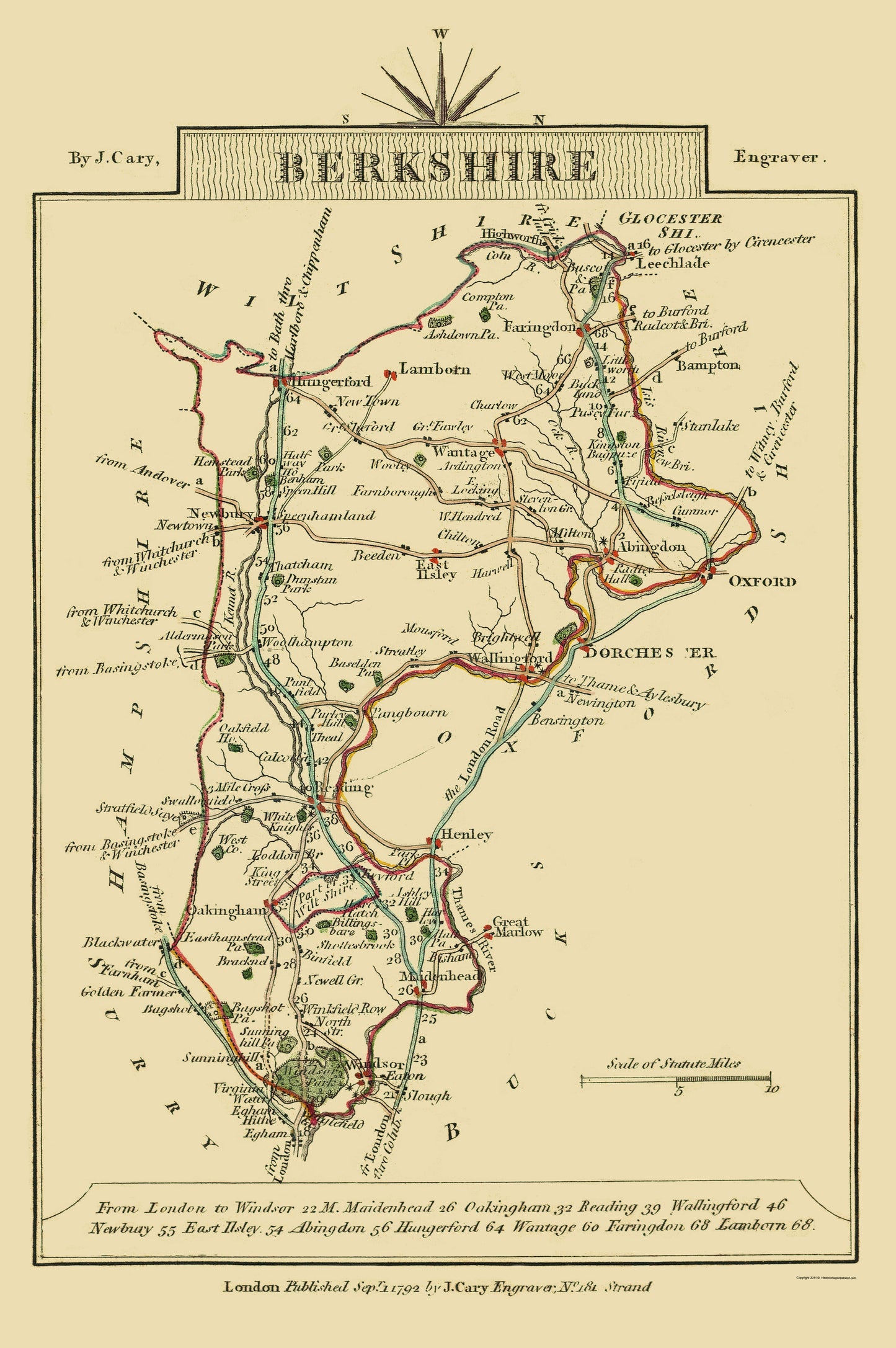 Historic Map - Berkshire County England - Cary 1792 - 23 x 34.58 - Vintage Wall Art