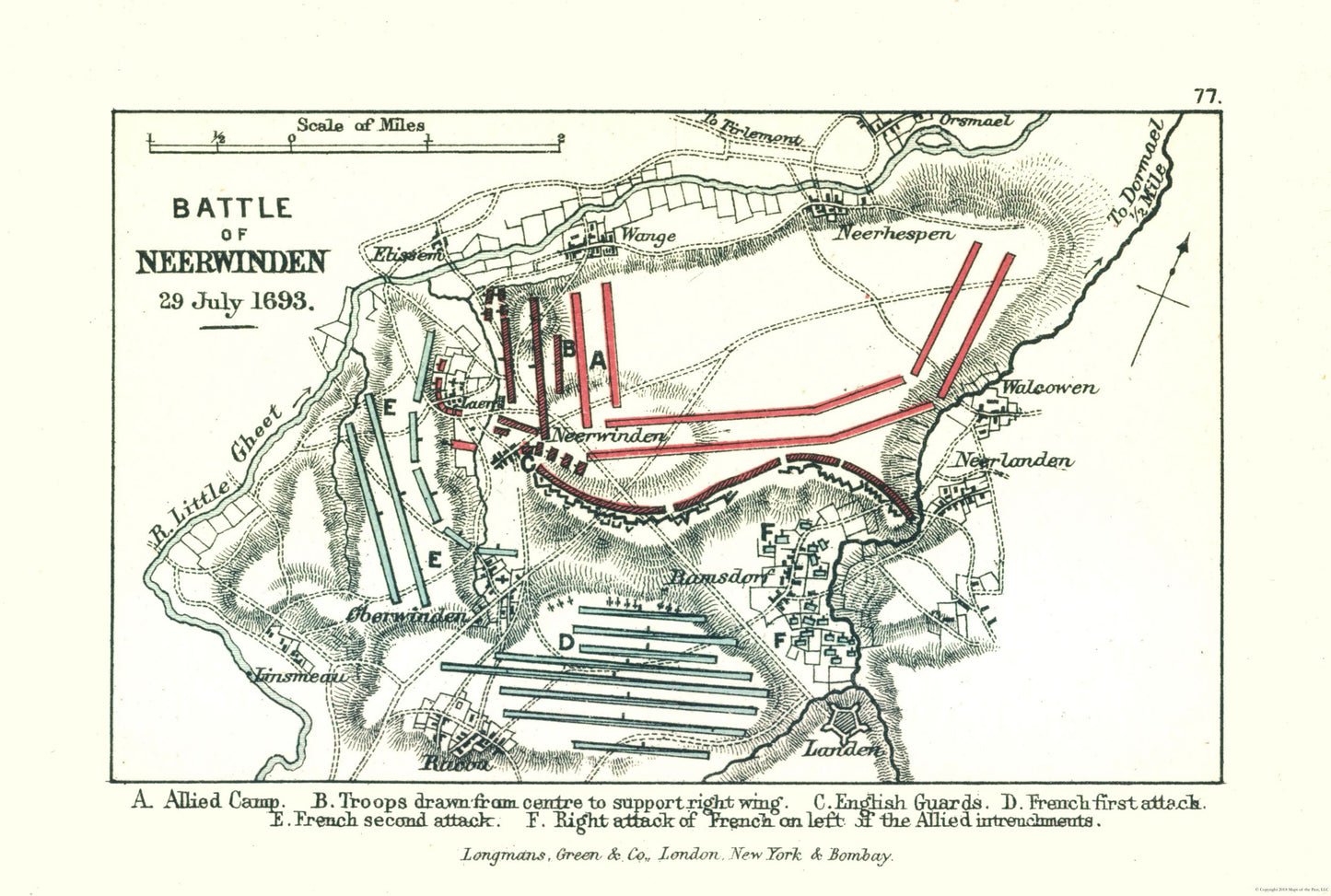 Historic War Map - Neerwinden Belgium 1693 Battle - Gardiner 1902 - 34.15 x 23 - Vintage Wall Art