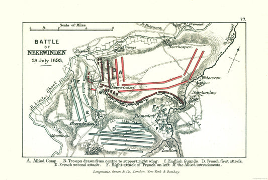 Historic War Map - Neerwinden Belgium 1693 Battle - Gardiner 1902 - 34.15 x 23 - Vintage Wall Art