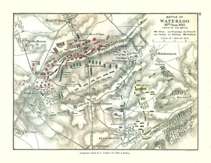 Historic War Map - Belgium Waterloo Battle 1815 - Gardiner 1902 - 29.68 x 23 - Vintage Wall Art