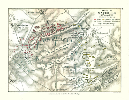 Historic War Map - Belgium Waterloo Battle 1815 - Gardiner 1902 - 29.68 x 23 - Vintage Wall Art