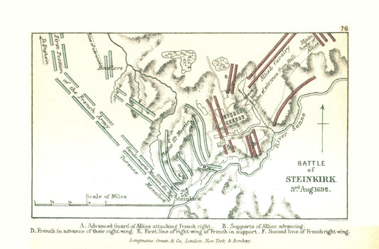 Historic War Map - Belgium Steinkirk Battle 1692 - Gardiner 1902 - 35.00 x 23 - Vintage Wall Art