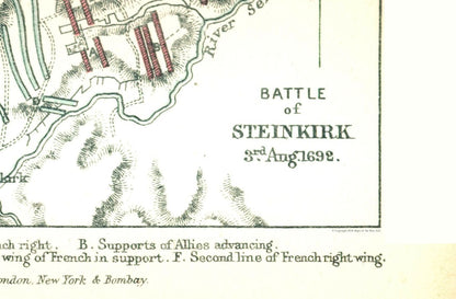 Historic War Map - Belgium Steinkirk Battle 1692 - Gardiner 1902 - 35.00 x 23 - Vintage Wall Art