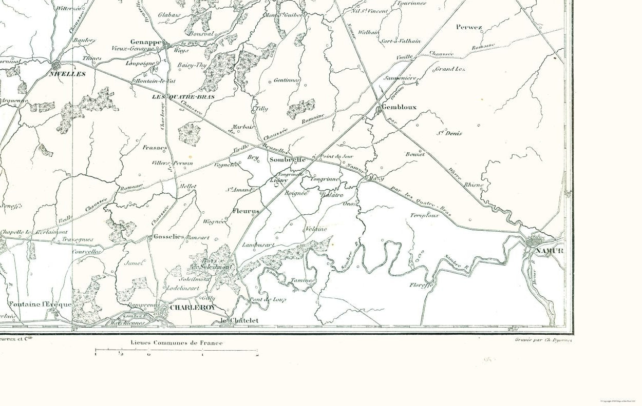 Historic War Map - Battle of Ligny Belgium - Thiers 1866 - 36.31 x 23 - Vintage Wall Art