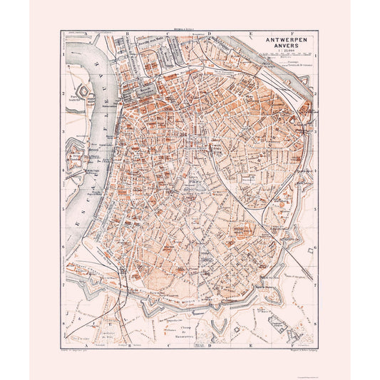 Historic Map - Antwerp Belgium - Baedeker 1910 - 23 x 27.21 - Vintage Wall Art