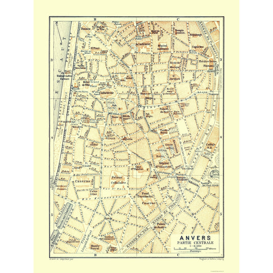 Historic Map - Anvers Belgium Central Part - Baedeker 1910 - 23 x 30.53 - Vintage Wall Art