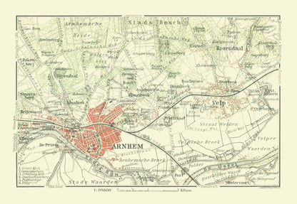 Historic Map - Arnhem Netherlands - Baedeker 1910 - 33.35 x 23 - Vintage Wall Art