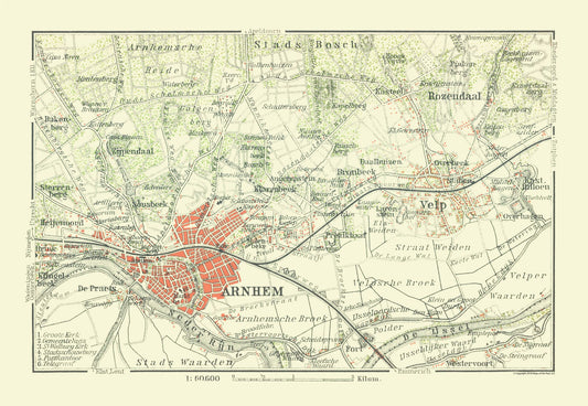 Historic Map - Arnhem Netherlands - Baedeker 1910 - 33.35 x 23 - Vintage Wall Art