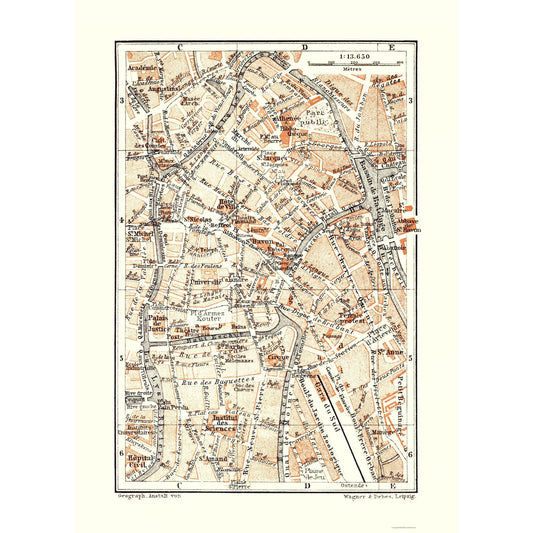 Historic Map - Brussels Belgium - Baedeker 1910 - 23 x 32.03 - Vintage Wall Art