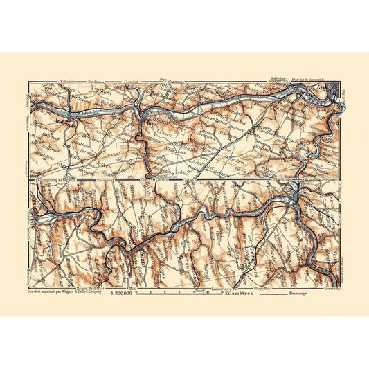 Historic Map - Huy Dinant Namur Belgium - Baedeker 1910 - 32.06 x 23 - Vintage Wall Art