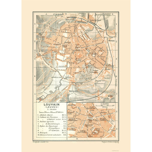 Historic Map - Leuven Belgium - Baedeker 1910 - 23 x 32.09 - Vintage Wall Art