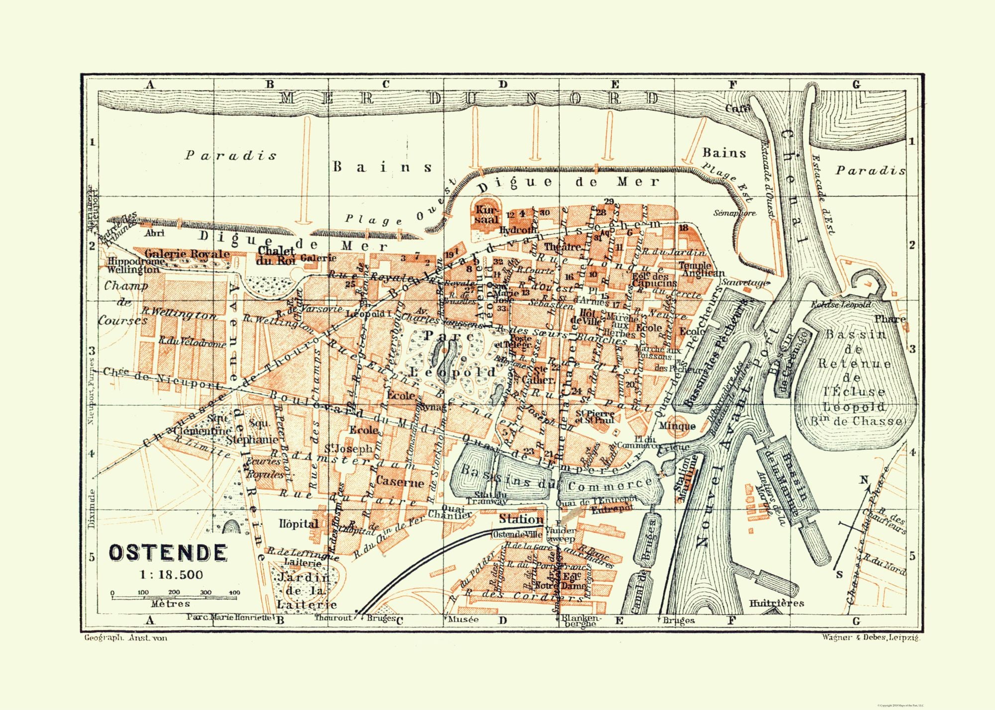 Historic Map - Ostend Belgium - Baedeker 1910 - 32.21 x 23 - Vintage W ...