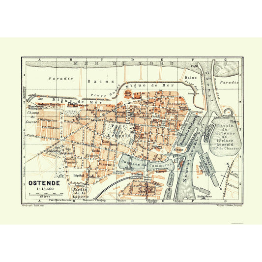 Historic Map - Ostend Belgium - Baedeker 1910 - 32.21 x 23 - Vintage Wall Art