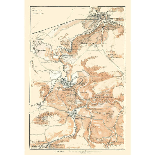 Historic Map - Rochefort Belvaux Belgium - Baedeker 1910 - 23 x 33.59 - Vintage Wall Art