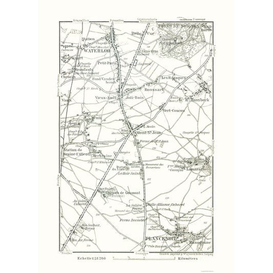 Historic Map - Waterloo Plancenoit Belgium - Baedeker 1910 - 23 x 32.08 - Vintage Wall Art