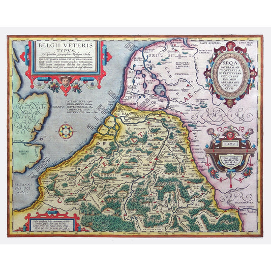 Historic Map - Belgium 1594 - Ortelius 1570 - 28.66 x 23 - Vintage Wall Art