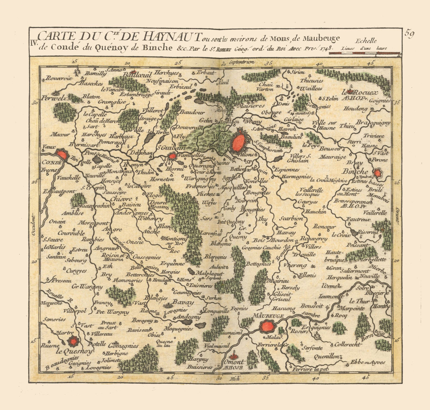 Historic Map - Hainaut Belgium - Robert 1748 - 24.17 x 23 - Vintage Wall Art