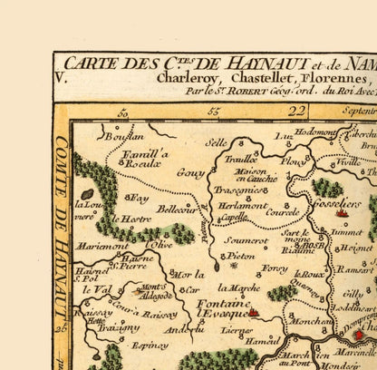 Historic Map - Hainaut Namur Belgium - Robert 1748 - 23.46 x 23 - Vintage Wall Art