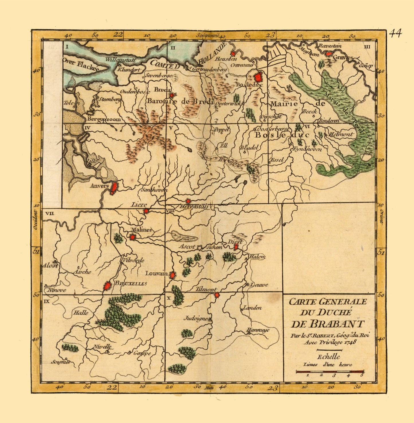 Historic Map - Brabant Province Netherlands - Robert 1748 - 23 x 23.51 - Vintage Wall Art