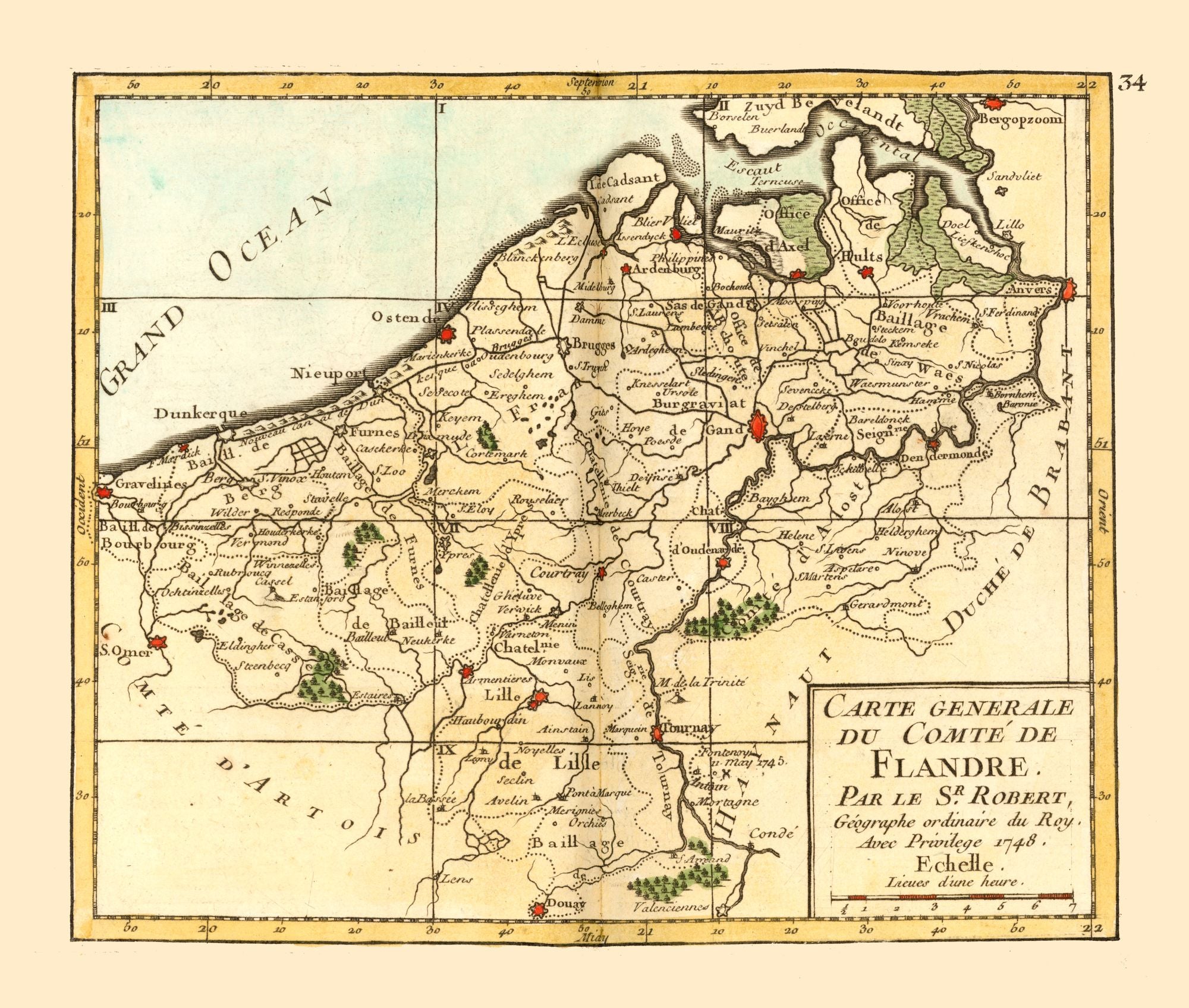 Historic Map - Flanders Belgium - Robert 1748 - 27.13 x 23 - Vintage W ...