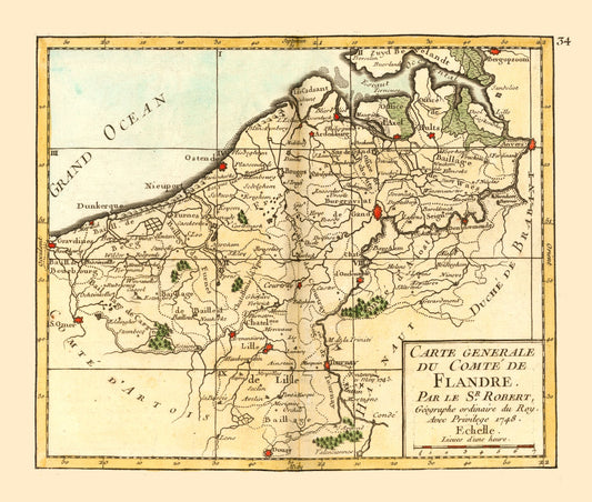 Historic Map - Flanders Belgium - Robert 1748 - 27.13 x 23 - Vintage Wall Art