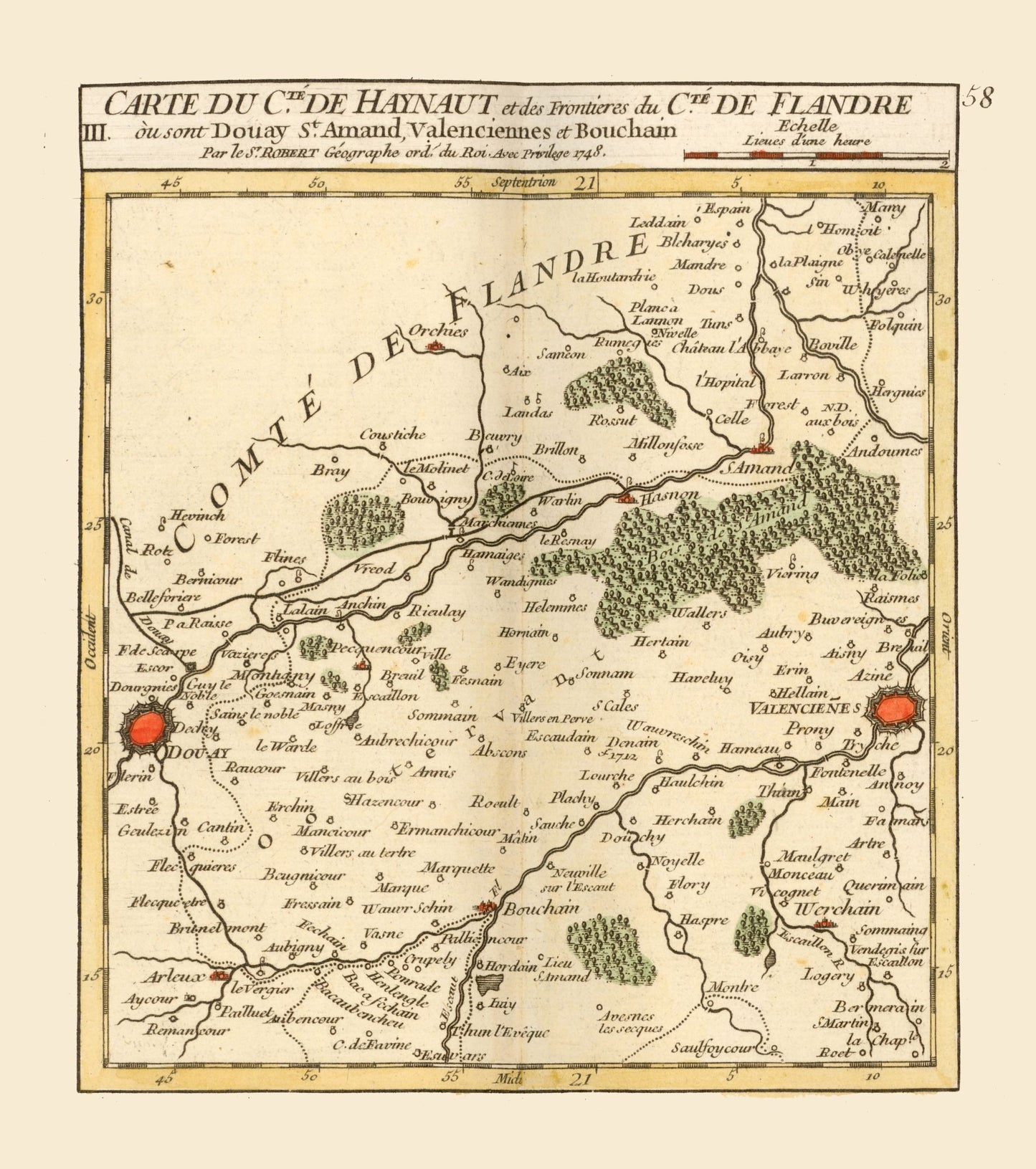 Historic Map - Hainaut Flanders Belgium - Robert 1748 - 23 x 25.96 - Vintage Wall Art