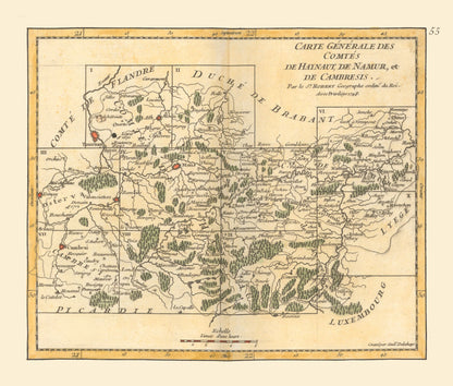 Historic Map - Hainaut Namur Cambresis Belgium - Robert 1748 - 27.03 x 23 - Vintage Wall Art