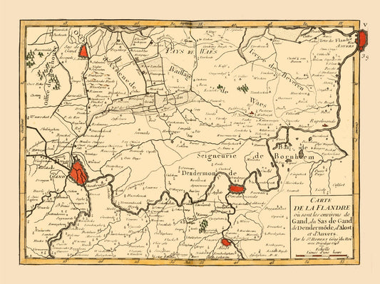 Historic Map - Ghent Environs Belgium - Robert 1748 - 30.73 x 23 - Vintage Wall Art