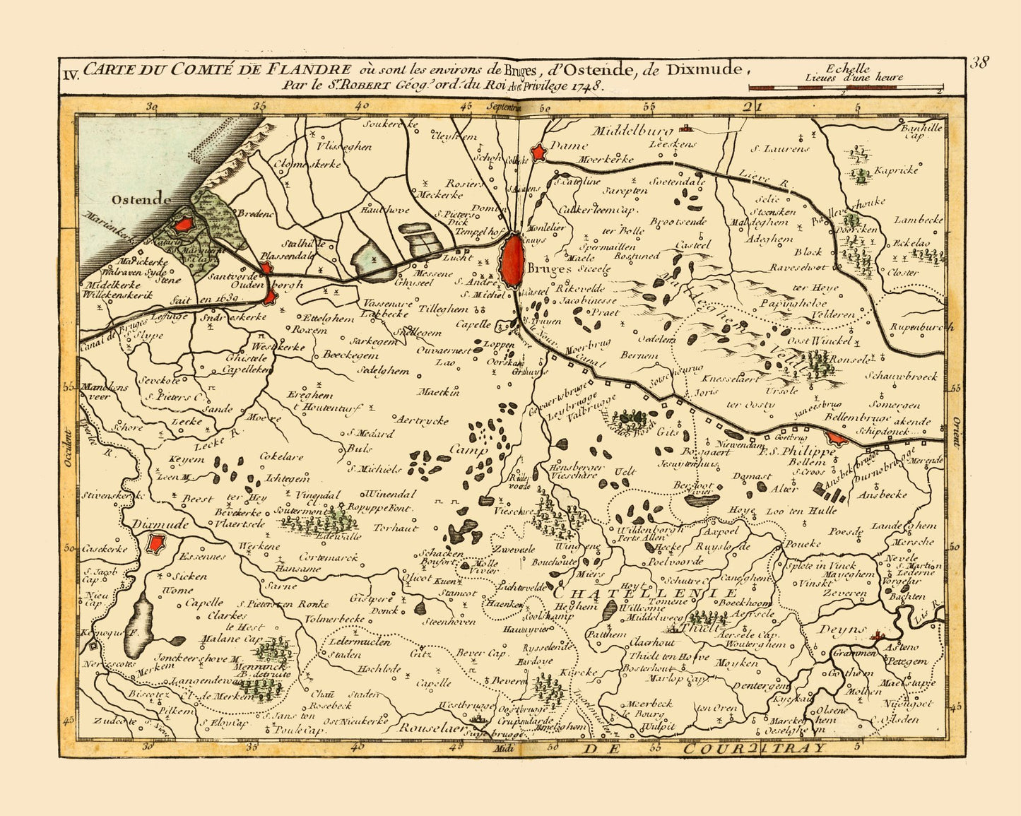 Historic Map - Brugge Environs Belgium - Robert 1748 - 28.77 x 23 - Vintage Wall Art