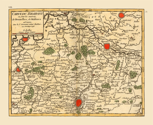 Historic Map - Brussels Environs Belgium - Robert 1748 - 28.03 x 23 - Vintage Wall Art