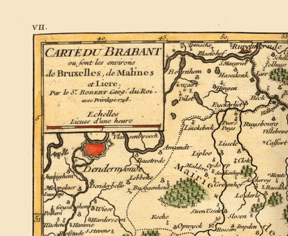 Historic Map - Brussels Environs Belgium - Robert 1748 - 28.03 x 23 - Vintage Wall Art