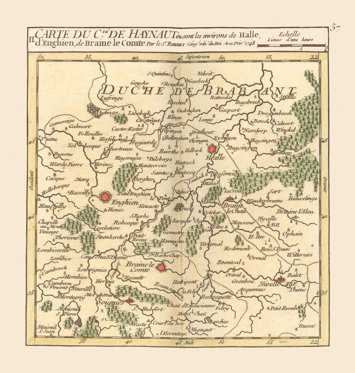 Historic Map - Halle Environs Belgium - Robert 1748 - 23 x 24.12 - Vintage Wall Art
