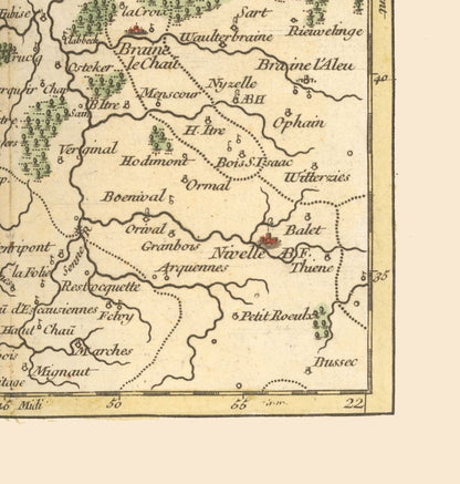 Historic Map - Halle Environs Belgium - Robert 1748 - 23 x 24.12 - Vintage Wall Art