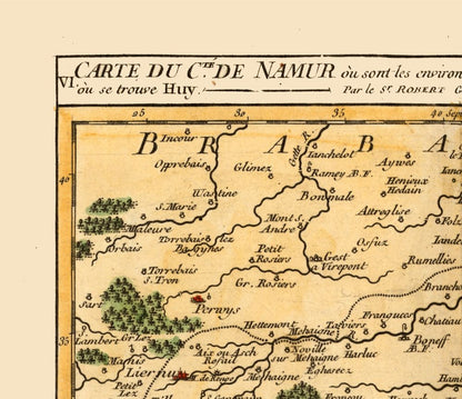 Historic Map - Namur Environs Belgium - Robert 1748 - 26.60 x 23 - Vintage Wall Art