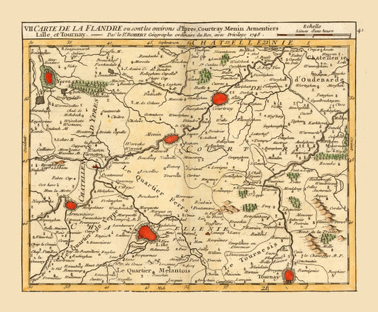 Historic Map - Ypres Environs Belgium - Robert 1748 - 27.89 x 23 - Vintage Wall Art