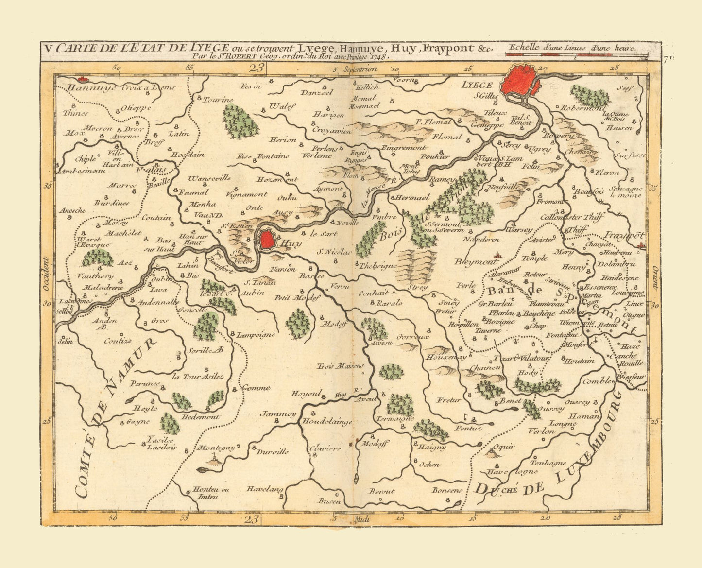 Historic Map - Liege Belgium - Robert 1748 - 28.43 x 23 - Vintage Wall Art