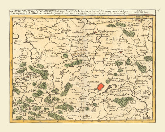 Historic Map - Bastogne Luxembourg Province Belgium - Robert 1748 - 28.65 x 23 - Vintage Wall Art