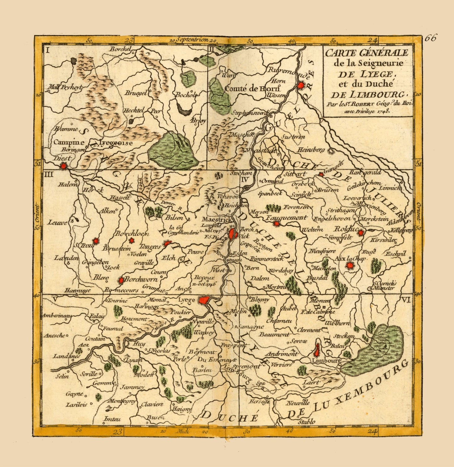Historic Map - Flemish Brabant Limburg Province Belgium - Robert 1748 - 23 x 23.65 - Vintage Wall Art