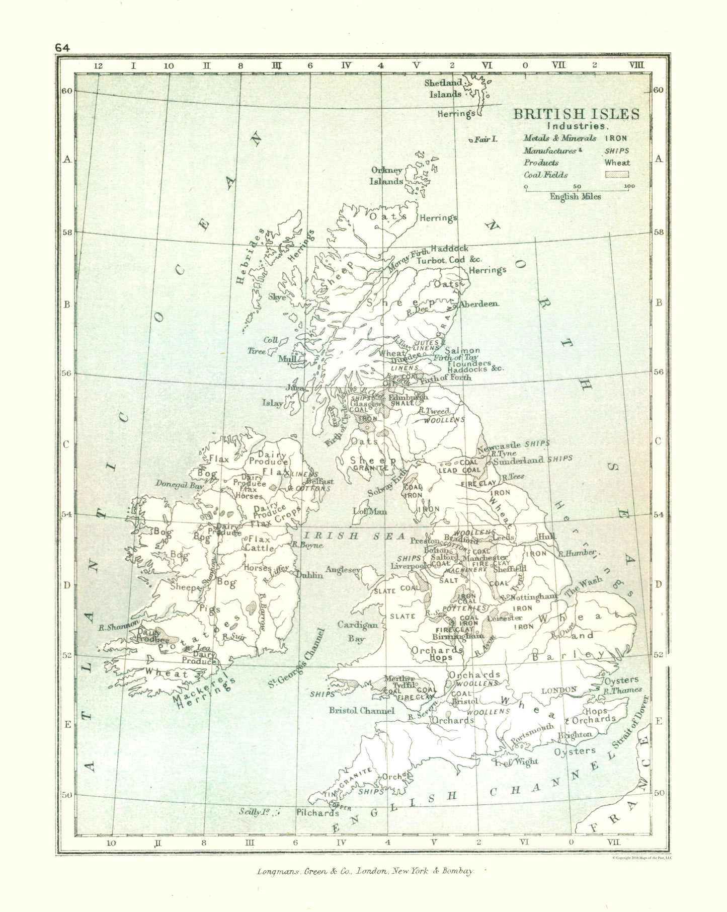 Historic Map - British Isles Industries - Gardiner 1902 - 23 x 28.83 - Vintage Wall Art