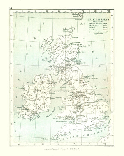 Historic Map - British Isles Industries - Gardiner 1902 - 23 x 28.83 - Vintage Wall Art