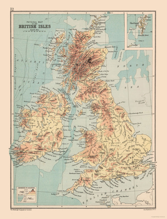 Historic Map - Shetland Islands British Isles - Bartholomew 1892 - 23 x 30.15 - Vintage Wall Art