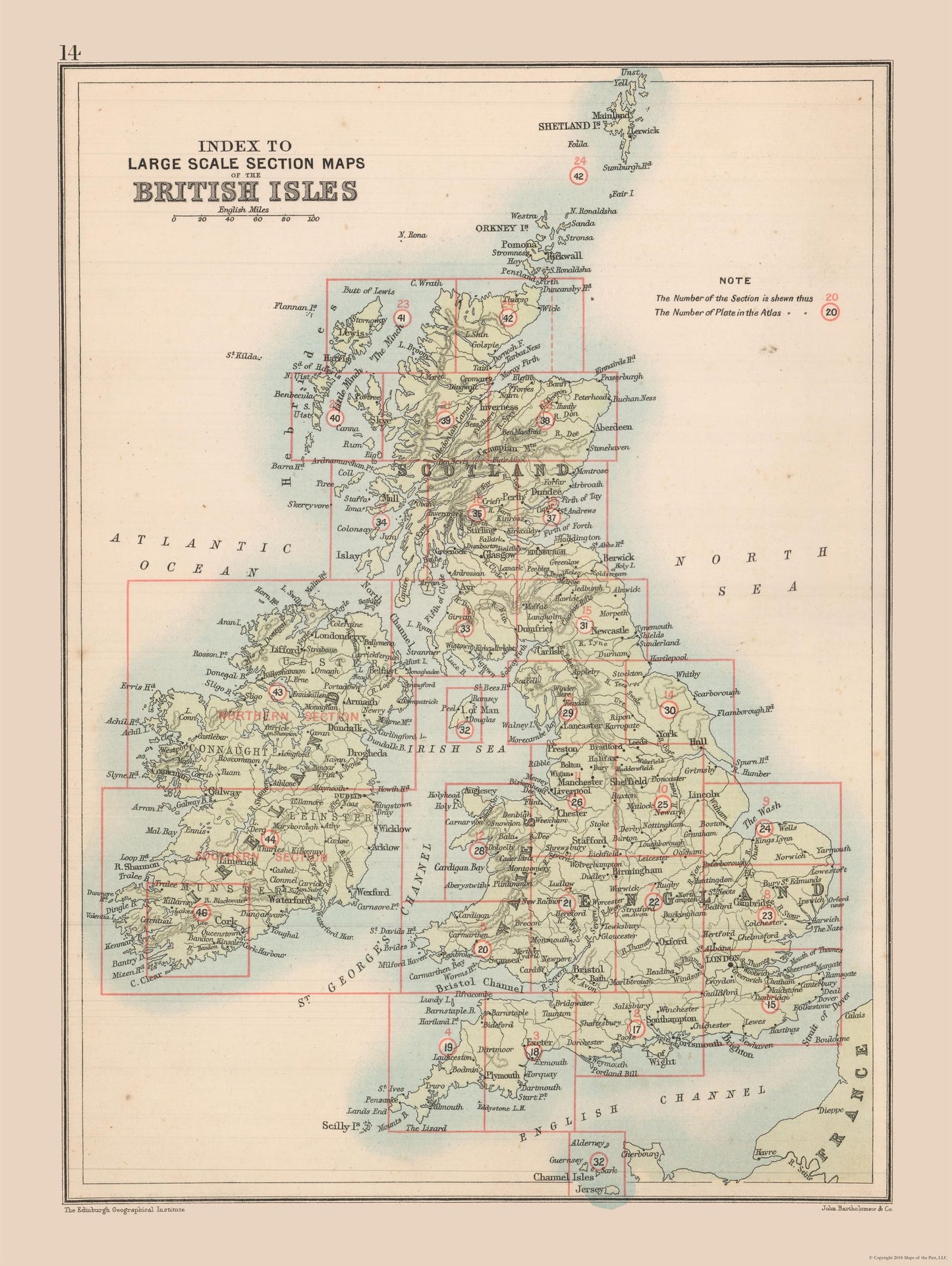 Historic Map - British Isles - Bartholomew 1892 - 23 x 30.59 - Vintage Wall Art