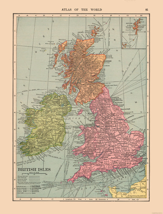 Historic Map - British Isles - Hammond 1910 - 23 x 30.22 - Vintage Wall Art