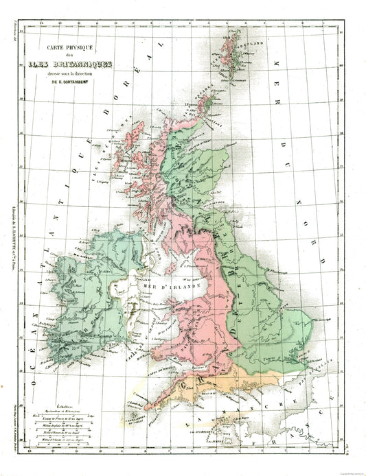 Historic Map - British Isles Physical - Cortambert 1880 - 23 x 29.94 - Vintage Wall Art