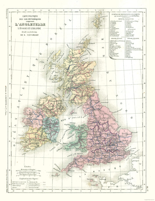 Historic Map - British Isles Political - Cortambert 1880 - 23 x 29.74 - Vintage Wall Art