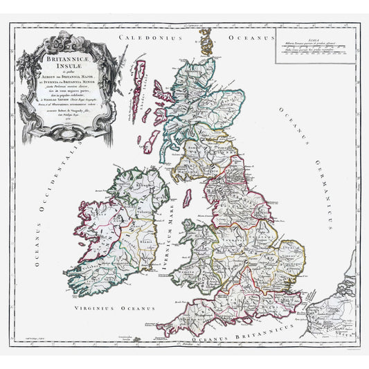 Historic Map - British Isles - Vaugondy 1757 - 24.80 x 23 - Vintage Wall Art