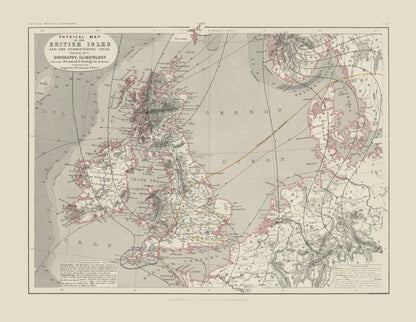 Historic Map - British Isles Orography Climatology - Petermann 1850 - 29.72 x 23 - Vintage Wall Art