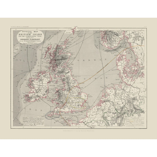 Historic Map - British Isles Orography Climatology - Petermann 1850 - 29.72 x 23 - Vintage Wall Art