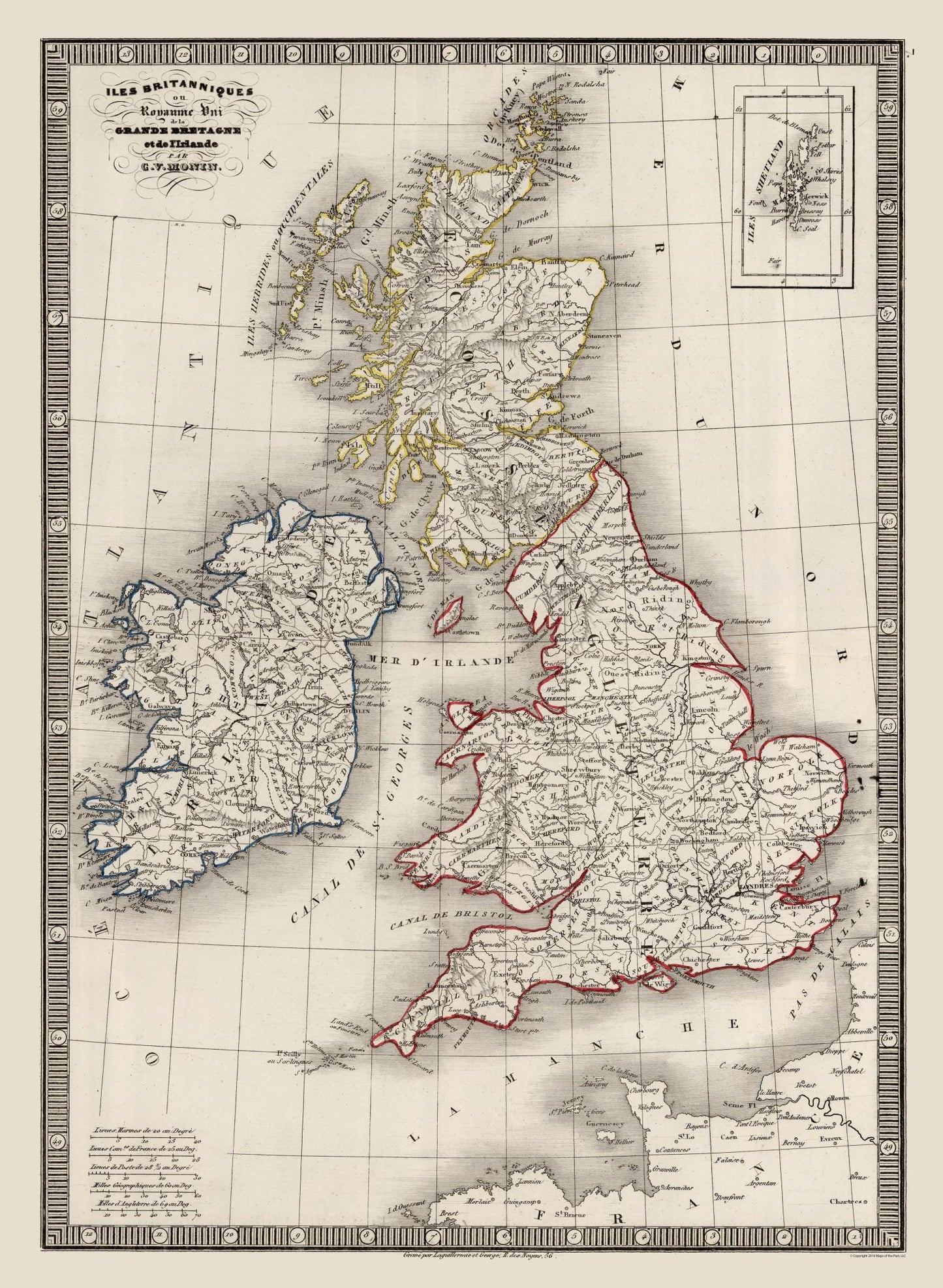 Historic Map - British Isles - Monin 1839 - 23 x 31.41 - Vintage Wall Art